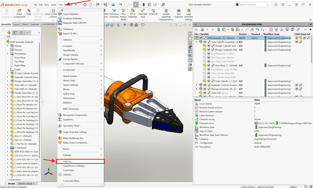 Fundamentals of using the SOLIDWORKS PDM Add-in