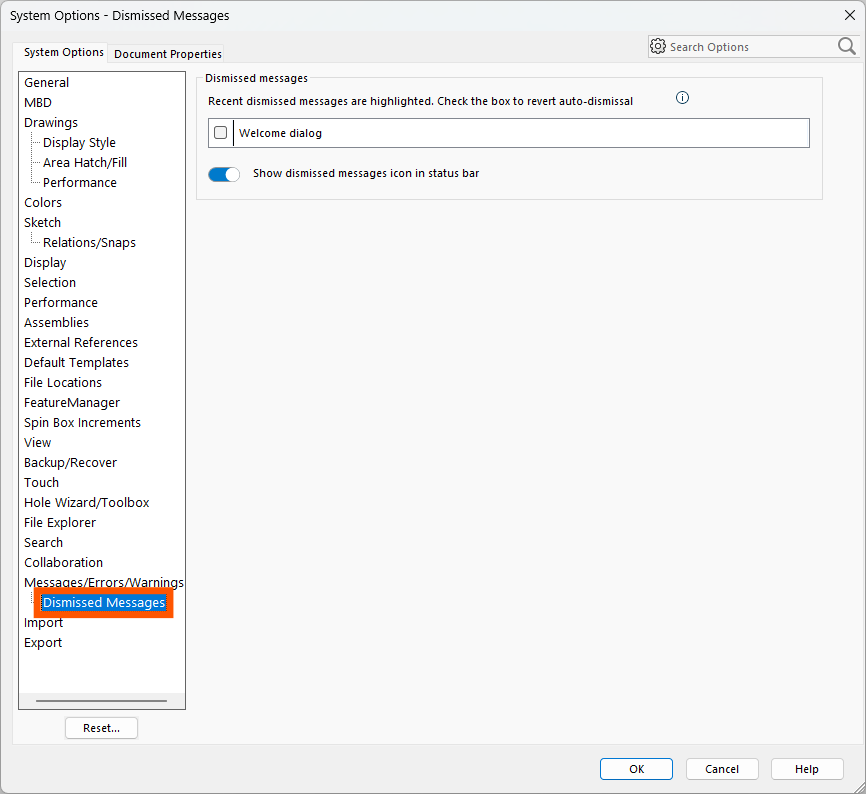 How to Restore SOLIDWORKS Dismissed Messages